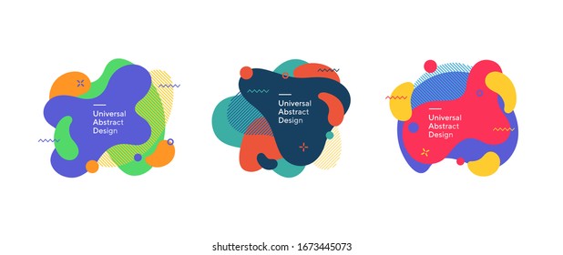 Futuristic vivid composition of abstract elements. Dynamical flowing colorful shapes and lines. Trendy design for banners, flyers, presentation slides, and web design. Vector illustration