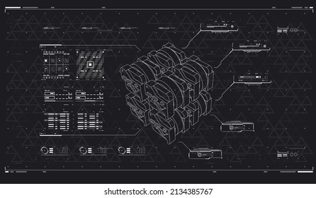 Futuristic VR display. High tech frame. HUD User Interface. Futuristic abstract technology Template. Head up screens for video and games. Cyberpunk Sky-fi illustration. Abstract tech background.