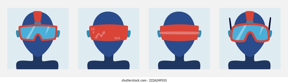 futuristic VR headset illustrations collection. cute style vector illustration suitable for web design, poster, banner, and app design. futuristic technologies theme.