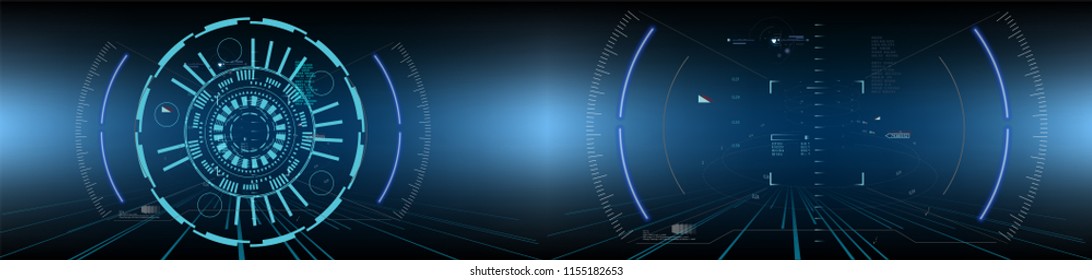Futuristic VR Head-up Display Design. Future Technology Display Design. Vitrual Reality in HUD UI style.