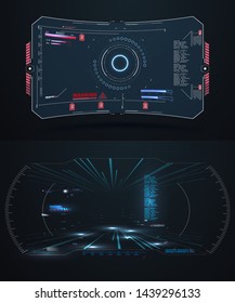 Futuristic VR Head-up Display Design. Future Technology Display Design. Vitrual Reality in HUD UI, hi-tech style. Panel system interactive, gaming indicator. Vector