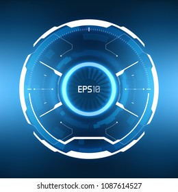 Futuristic VR HUD Frosted Glass Circle Background. Virtual Reality Technology Design. Sci-Fi Template for Games, Banners, Interface, Artificial Intelligence Graphical User Interface and other