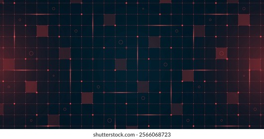 Futuristic VR HUD interface digital grid and mesh pattern. Hi tech GUI visor layout featuring red lines and particles on dark background. Sci fi spaceship display design for advanced FUI dashboard