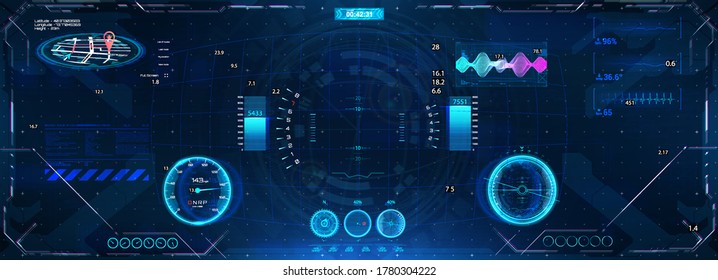 Futuristic VR View With Head-up Display Design. HUD Virtual Reality Elements For UI, GUI. Camera Viewfinder. Template Focusing Screen Of The Camera. Template Crosshair In HUD, GUI. Vector Sky-fi