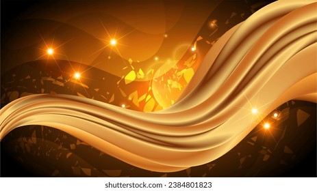 Futuristic wallpaper in fiery colors. Abstract curved shapes in a fiery space among flashes, sparks and lights. Vector.