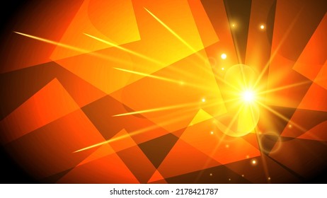 Futuristic wallpaper in fiery colors. A burst of energy and lights against the background of overlapping translucent polygons. Vector.