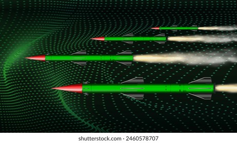 Futuristic wallpaper of rocket missiles launch with dots and light effects