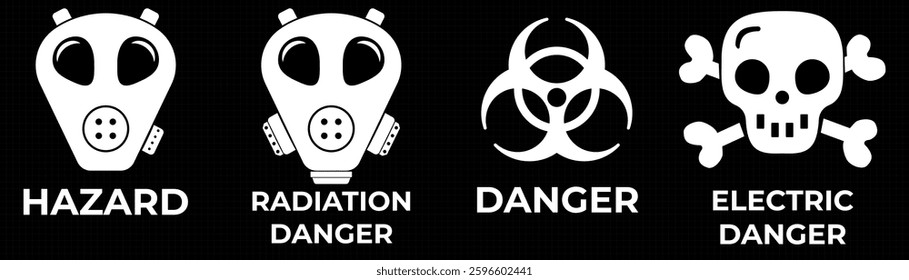 Futuristic warning frame with HUD elements and caution symbols. Vector illustration featuring alert messages, danger zone indicators, and exclamation point signs