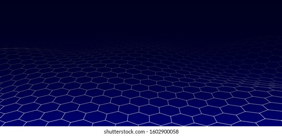 Futuristic wave. Abstract landscape frame. Vector perspective grid.