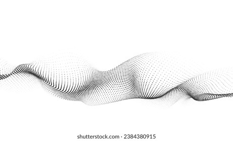 Futuristic wave of black smoothly moving dots on a white background. Vector EPS10