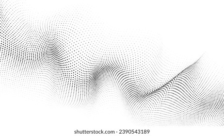 Futuristic wave of black smoothly moving dots on a white background. Vector EPS10