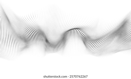 Futuristic wave of black smoothly moving dots on a white background. vector illustration.