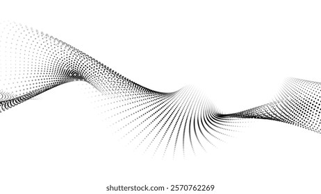 Futuristic wave of black smoothly moving dots on a white background. vector illustration.
