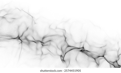 Futuristic wave of black smoothly moving dots on a white background. Vector EPS10