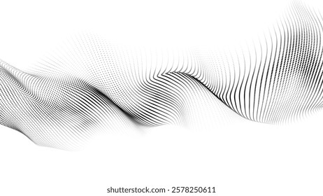 Futuristic wave of black smoothly moving dots on a white background. vector illustration.