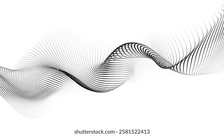 Futuristic wave of black smoothly moving dots on a white background. Vector EPS10