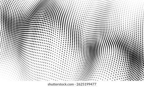 Onda futurista de pontos negros suavemente em movimento sobre um fundo branco. Vetor EPS10