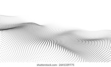 Futuristic wave of black smoothly moving dots on a white background. Vector EPS10