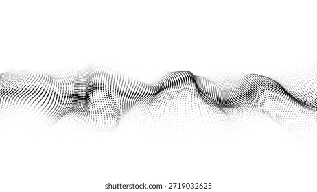 Onda futurista de puntos negros que se mueven suavemente sobre un fondo blanco. Vector EPS10