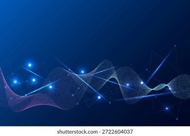 Onda futurista de puntos brillantes y nodos conectados sobre fondo oscuro, que simboliza el flujo de datos y la IA.