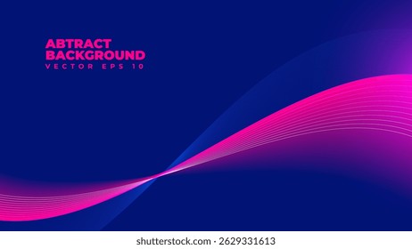 Futuristic Wave Line Abstract Background Vector in Pink and Blue - An elegant vibrant gradient banner. Ideal for sports, tech, music, or digital content and web banner