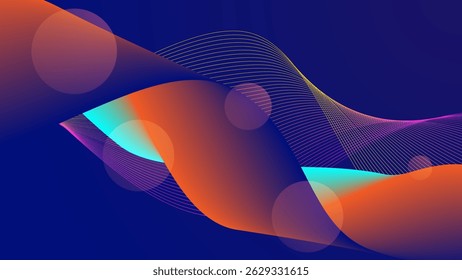 Vector de fondo Abstractas de línea de onda futurista en azul y naranja: un elegante Anuncio de gradiente vibrante. Ideal para deportes, tecnología, música o contenido digital y Anuncio de Web