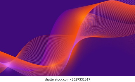 Futuristic Wave Line Abstract Background Vector in Purple and Orange - An elegant vibrant gradient banner. Ideal for sports, tech, music, or digital content and web banner