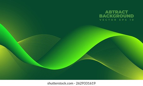 Vetor de fundo abstrato de linha de onda futurista em verde - Um banner de gradiente vibrante elegante. Ideal para esportes, tecnologia, música ou conteúdo digital e banner da Web