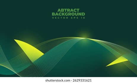 Futuristic Wave Line Abstract Background Vector in Green - An elegant vibrant gradient banner. Ideal for sports, tech, music, or digital content and web banner