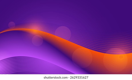 Futuristic Wave Line Abstract Background Vector in Purple and Orange - An elegant vibrant gradient banner. Ideal for sports, tech, music, or digital content and web banner