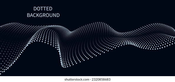 Futuristic wave of moving dots on an abstract dark background. 3d vector illustration.