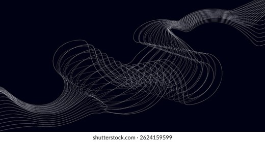 Onda futurista de partículas en movimiento en el espacio oscuro. Tecnologías modernas de big data. Ilustración vectorial.