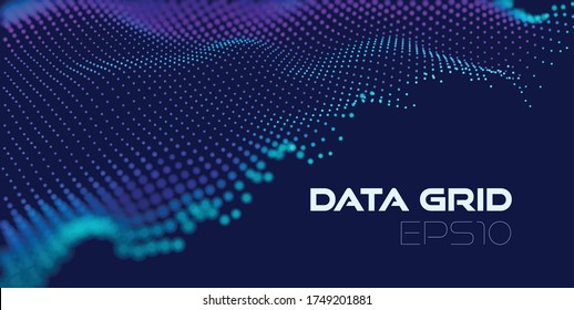 Futuristic Wave Particle Grid For Concept Design. Illustration - Vector. Abstract Geometric Pattern. Digital Sound Data Flow. Big Data Abstract Vector Background. Abstract Wallpaper.