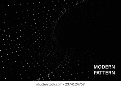 futuristic wavy dots lines white  dark background. Dynamic gold pattern. Modern lines Futuristic technology concept. Suit for poster, banner, brochure, cover, website, flyer. Vector illustration