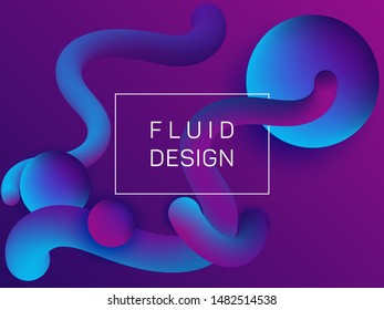 Futuristic wavy fluid and spherical gradient shapes presentation cover. 3d motion concept background, spheres and curve shapes flow. Gradient fluid elements organic design. Chemical wallpaper.