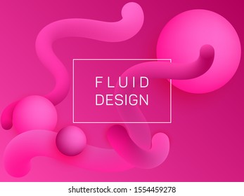 Futuristic wavy fluid and spherical gradient shapes presentation cover. 3d motion concept background, spheres and curve shapes flow. Gradient fluid elements organic design. Science wallpaper graphics.