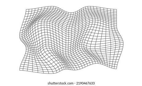  Futuristic wavy grid in the style of retrofuturism. Geometric dynamic wave. 3D technology wireframe. Vector illustration.