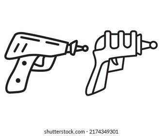 Futuristic weapon. Cartoon gun blaster.Laser pistol.Isolated on white background.Vector flat illustration.