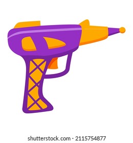 Un arma futurista. Arma láser. Pistola infantil. Elemento de diseño para sitios web.Aislado en fondo blanco.Ilustración plana vectorial.