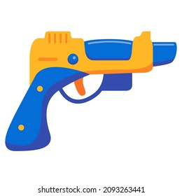 Futuristic weapon.Cartoon gun blaster.Laser weapon. Child pistol.Isolated on white background.Vector flat illustration.