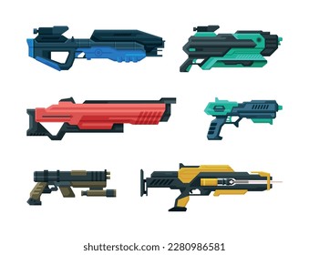 Futuristische Waffen, Blaster und Waffe mit Laser-Vektorset