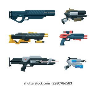 Futuristic Weapons, Blaster and Gun with Laser Vector Set