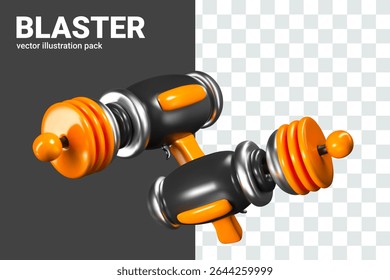 Armas futuristas en diferentes posiciones. Realista blaster para juegos en línea