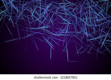 Futuristic web wallpaper design. Urban texture. Molecular particles chaotic movement. Brownian motion abstract dispersion concept vector digital background. Purple lines dynamic particles