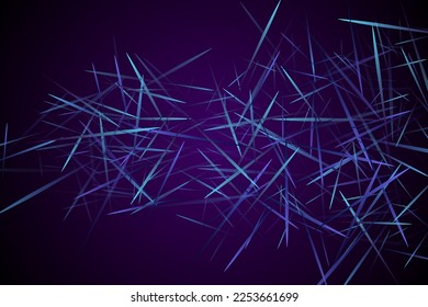 Futuristic web wallpaper design. Urban texture. Molecular particles chaotic movement. Brownian motion abstract dispersion concept vector digital background. Purple lines ray elements.