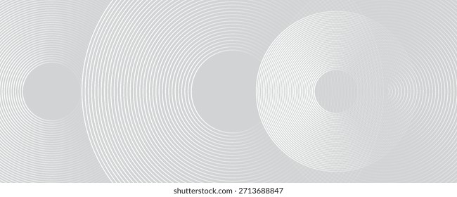 Fondo abstracto blanco futurista. Diseño de líneas de círculo brillante. Elemento de líneas circulares. Concepto de tecnología del futuro. Plantilla Horizontal de Anuncio.