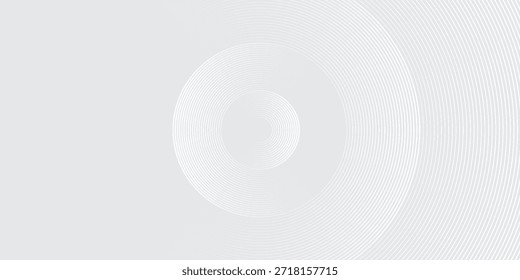 Fundo abstrato branco futurista. Design de linhas de círculo brilhante. Girar elemento de linhas circulares. Conceito de tecnologia do futuro. Modelo de banner horizontal.