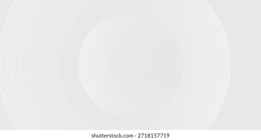 Futuristic white abstract background. Glowing circle lines design. Swirl circular lines element. Future technology concept. Horizontal banner template.