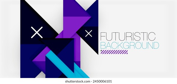 Futuristischer weißer Hintergrund mit elektrischen blauen und magentafarbenen Dreiecken, die ein lebendiges geometrisches Muster erzeugen. Perfekt für ein Logo-Design mit Symmetrie und violetten Schriftarten