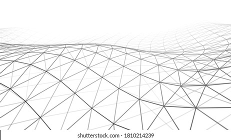 Futuristic white futuristic background. Wave with connecting dots and lines on wave background. Abstract interlacing lines and points. Digital connection of elements. Imitation waves.